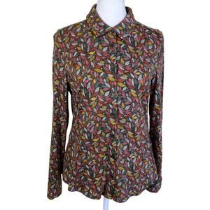 Woolovers Sz S Soft Touch Jersey Shirt Linear Leaves Print Organic Cotton Boho